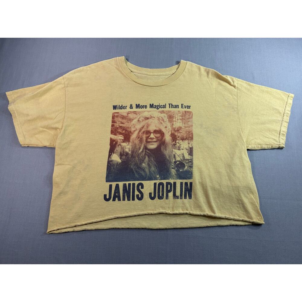 Janis Joplin Crop Cut T Shirt Womens M L Beige Graphic Festival Tee